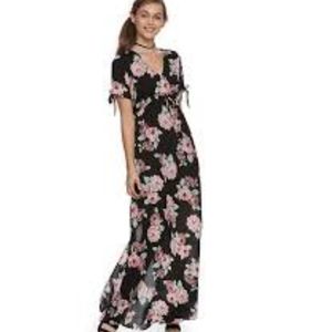 Lily Rose Black & Pink Tie Front Gauze Maxi Dress Size Large